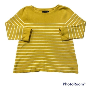 Tahari Mustard Yellow Striped Sweater‎ Size Large, Cuffed